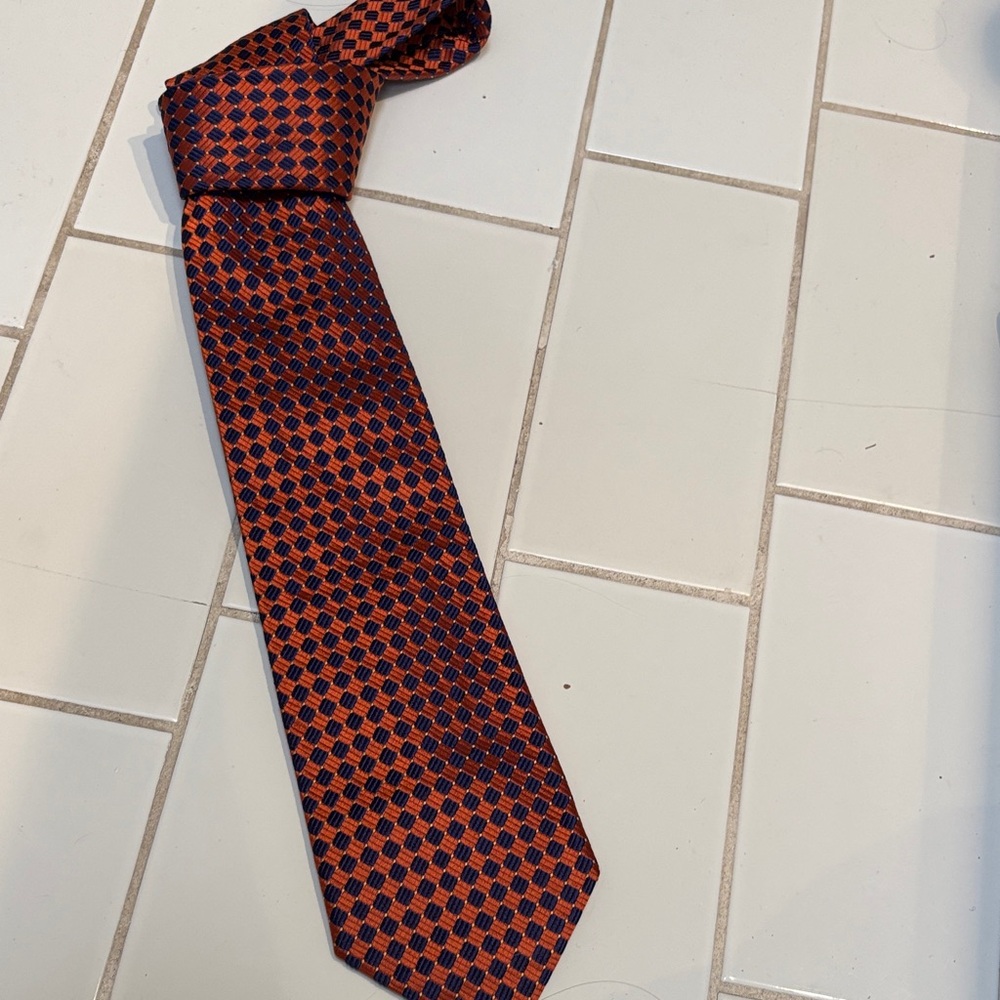 Valentino Orange and Navy Patterned Tie